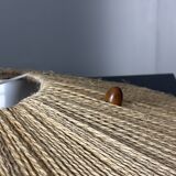 Large Mid-Century Teak and Sisal Cord Hanging Pendant by Temde Leuchten,60s