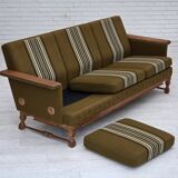 1970s, Danish 3-seater sofa, furniture wool, solid oak wood.