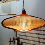 Sisal Ufo pendant lamp and vintage teak by Temde Leuchten