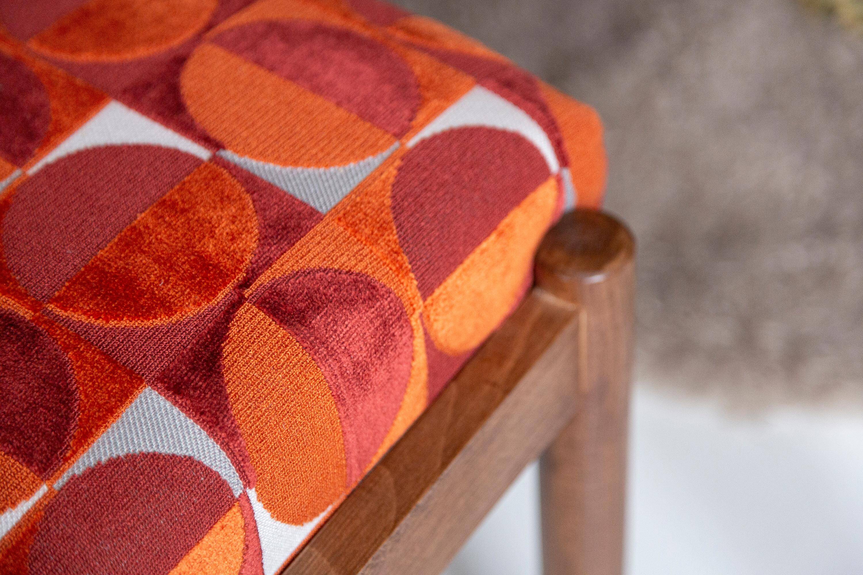 Pair of vintage red and orange stools from the mid-century, Edmund Homa, 1960s.