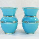 Pair of TURQUOISE BLUE AND GOLD VERCERAM vase