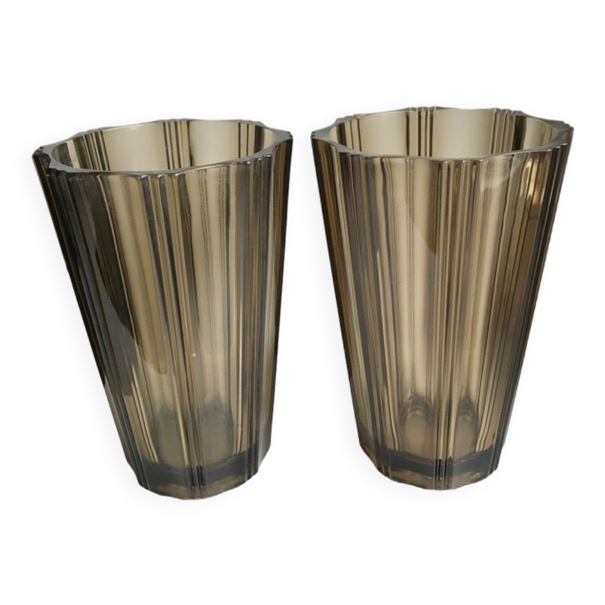 Pair of pleated smoked glass vases in the 70s