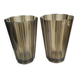 Pair of pleated smoked glass vases in the 70s
