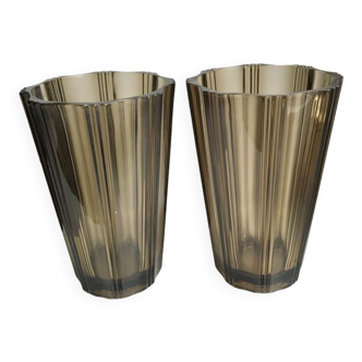 Pair of pleated smoked glass vases in the 70s