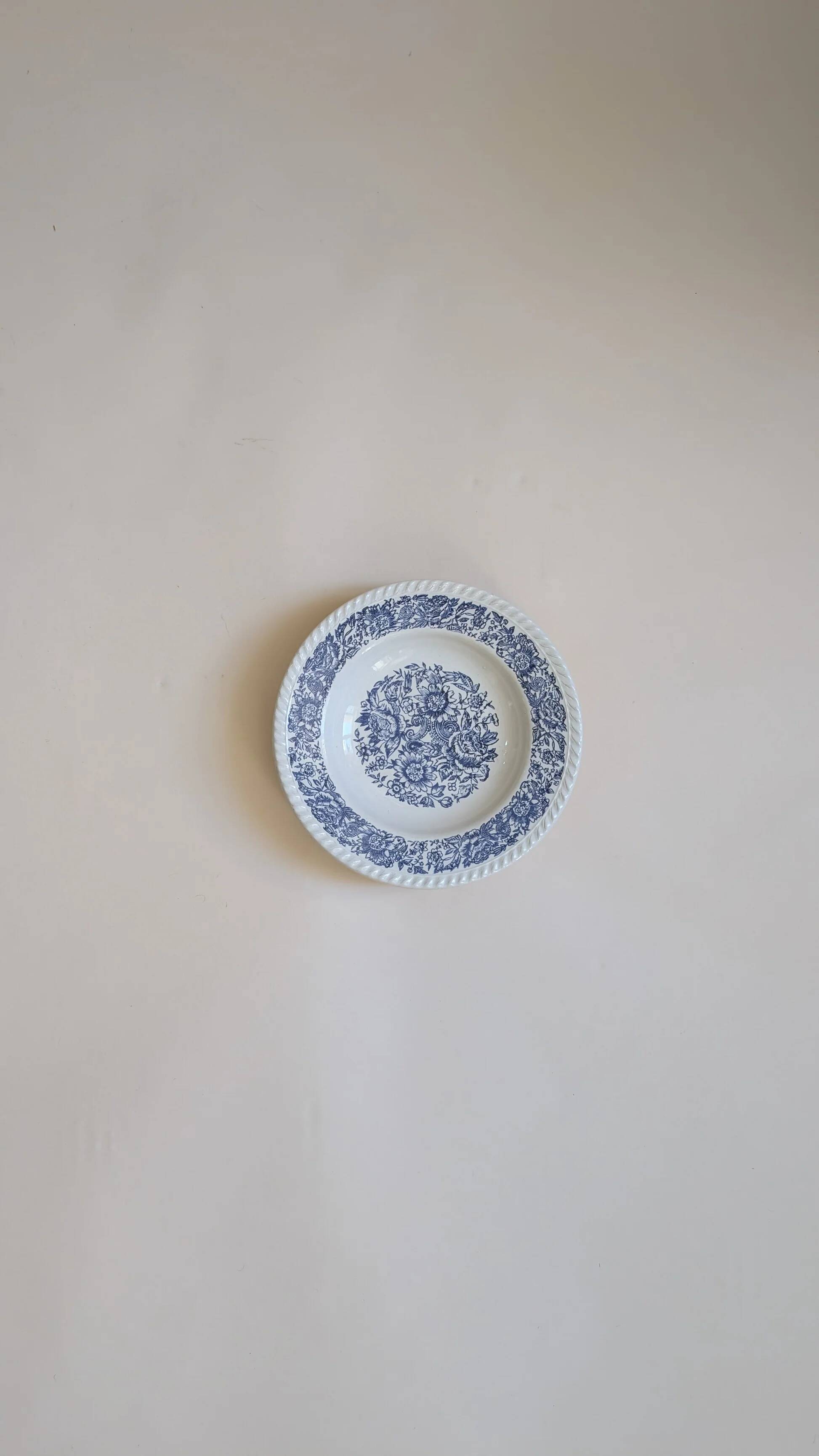 Set of 3 antique soup plates – blue floral decoration