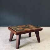 Brutalist Rustic Slate Tile & Oak Coffee Table, Belgium, 1960s