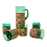 Vintage brutalist drinks set of green glass and patinated copper