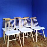 6 vintage wooden and white chairs