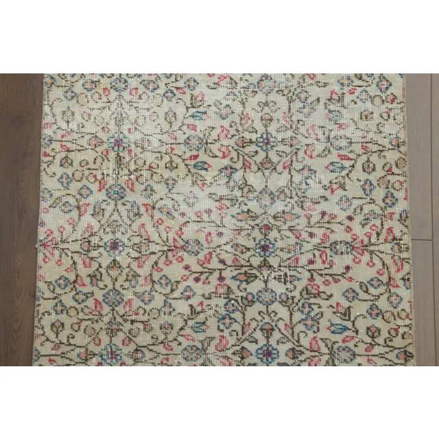 1970s Vintage Turkish Hand-Knotted Wool Cotton Beige Runner Rug 80x216
