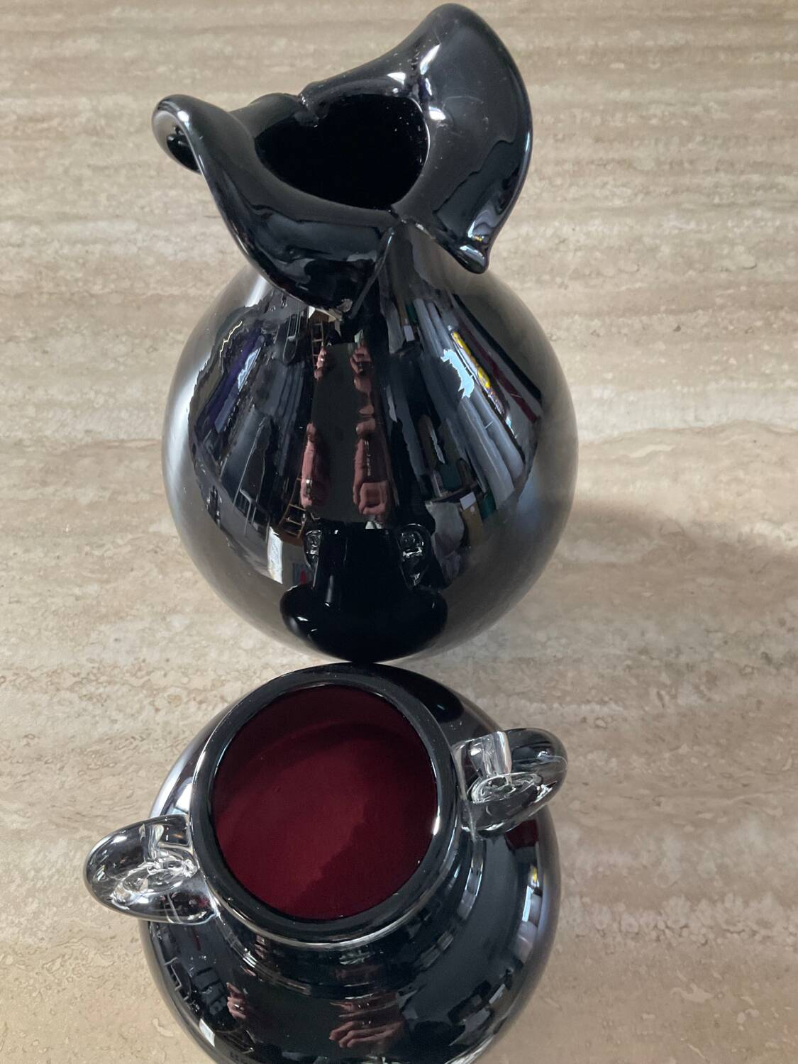 Duo of vintage glass paste vases from the 70s