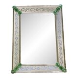 Italian Contemporary Murano Glass Mirror with Green Floral Accents Elegant