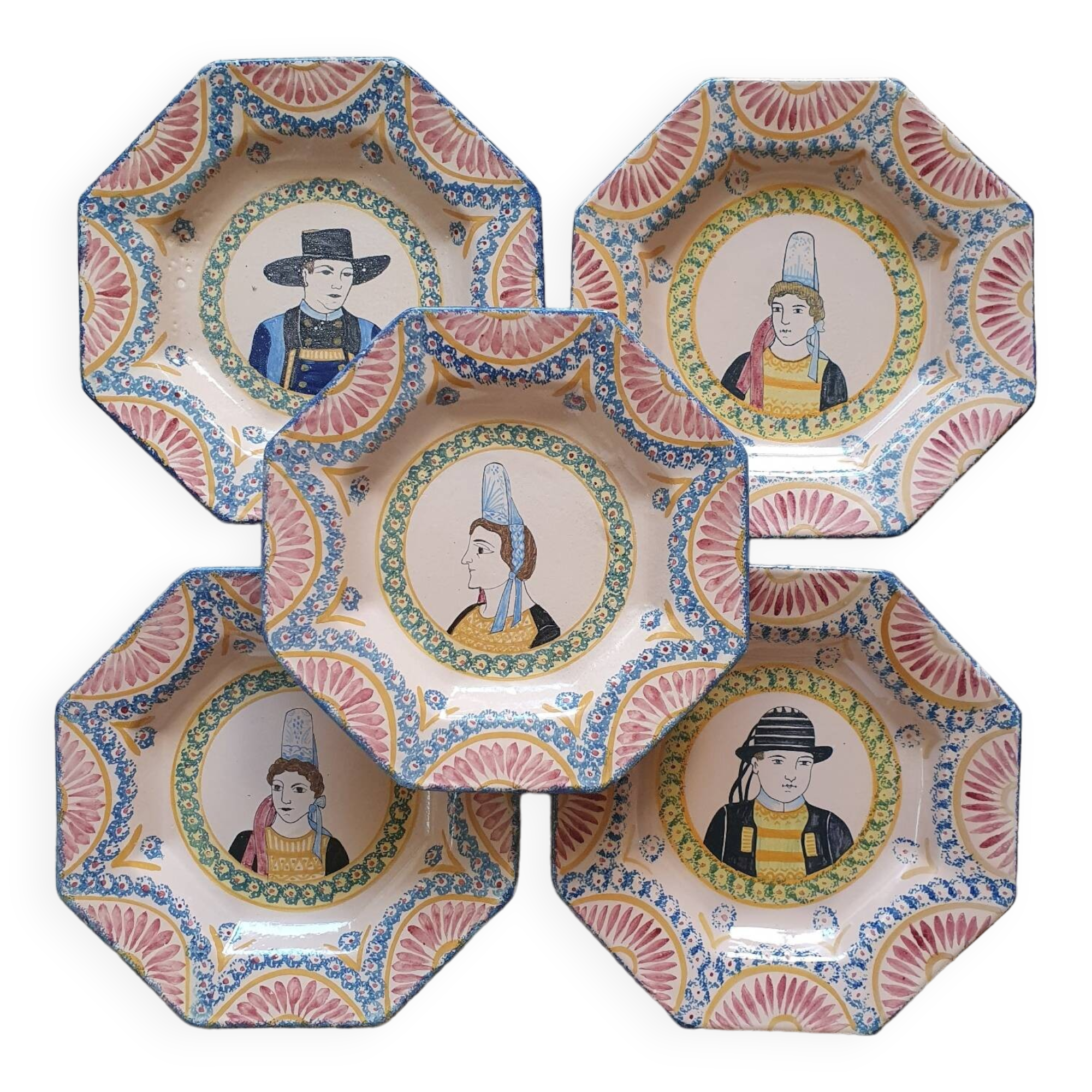 Set of 5 Henriot Quimper soup plates