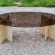 70s travertine and smoked glass designer coffee table