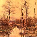 Louis Tauzin (1842-1915), “Landscape at the river” watercolor signed and framed