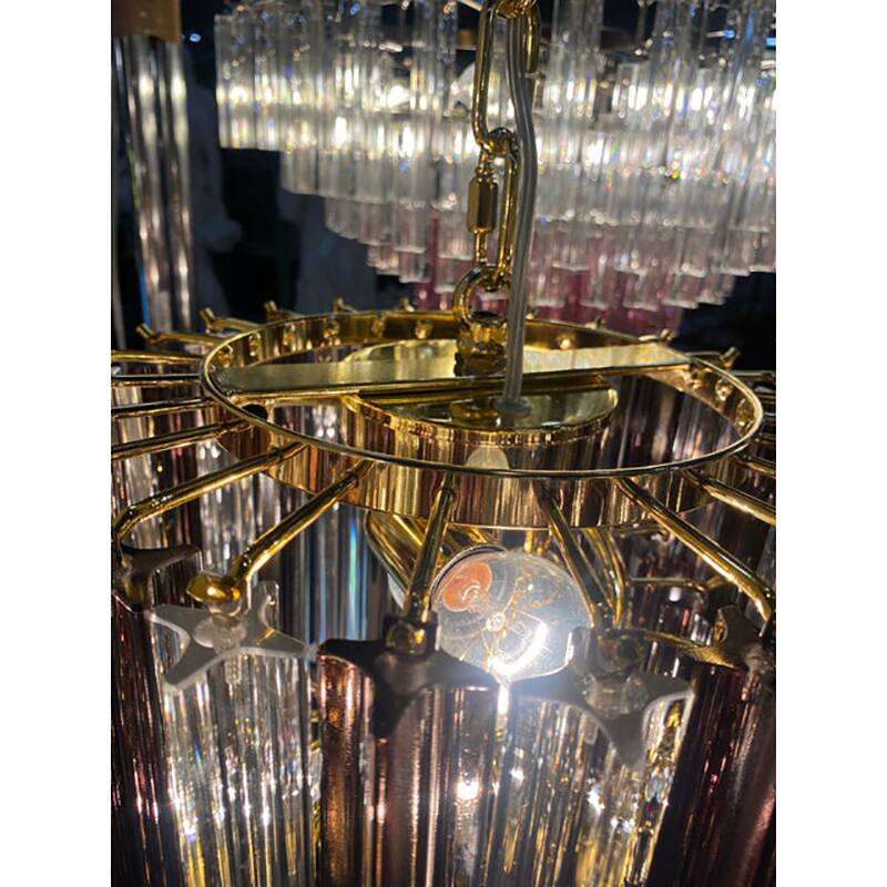 Smoked and Clear "Quadriedro" Cascade Chandelier Murano Glass