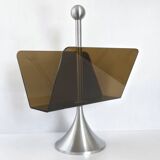 Vintage 1970s magazine rack in plexiglass and brushed steel
