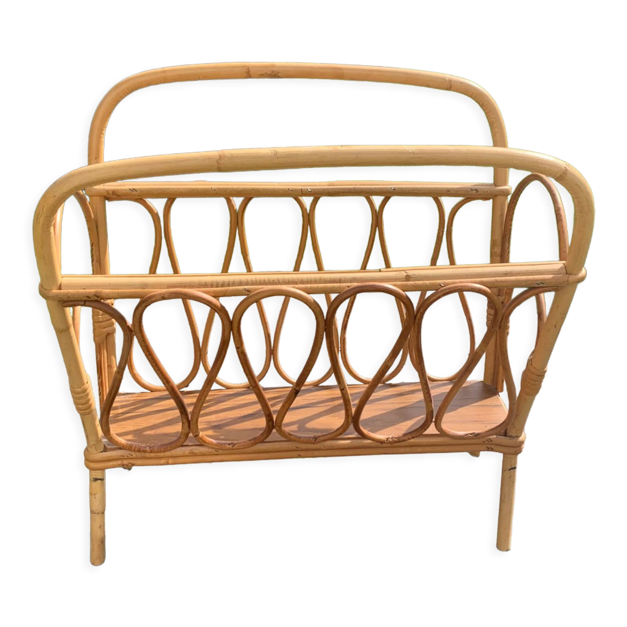 Vintage bamboo and rattan magazine holder 1960