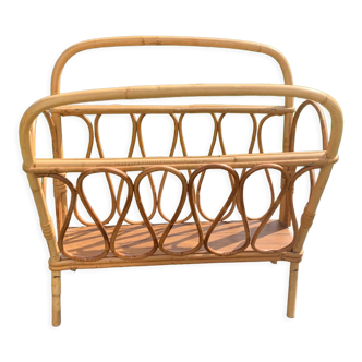 Vintage bamboo and rattan magazine holder 1960