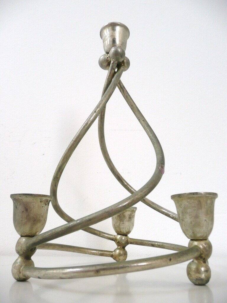 Twisted silver-plated metal candlestick vintage design from the 1970s.