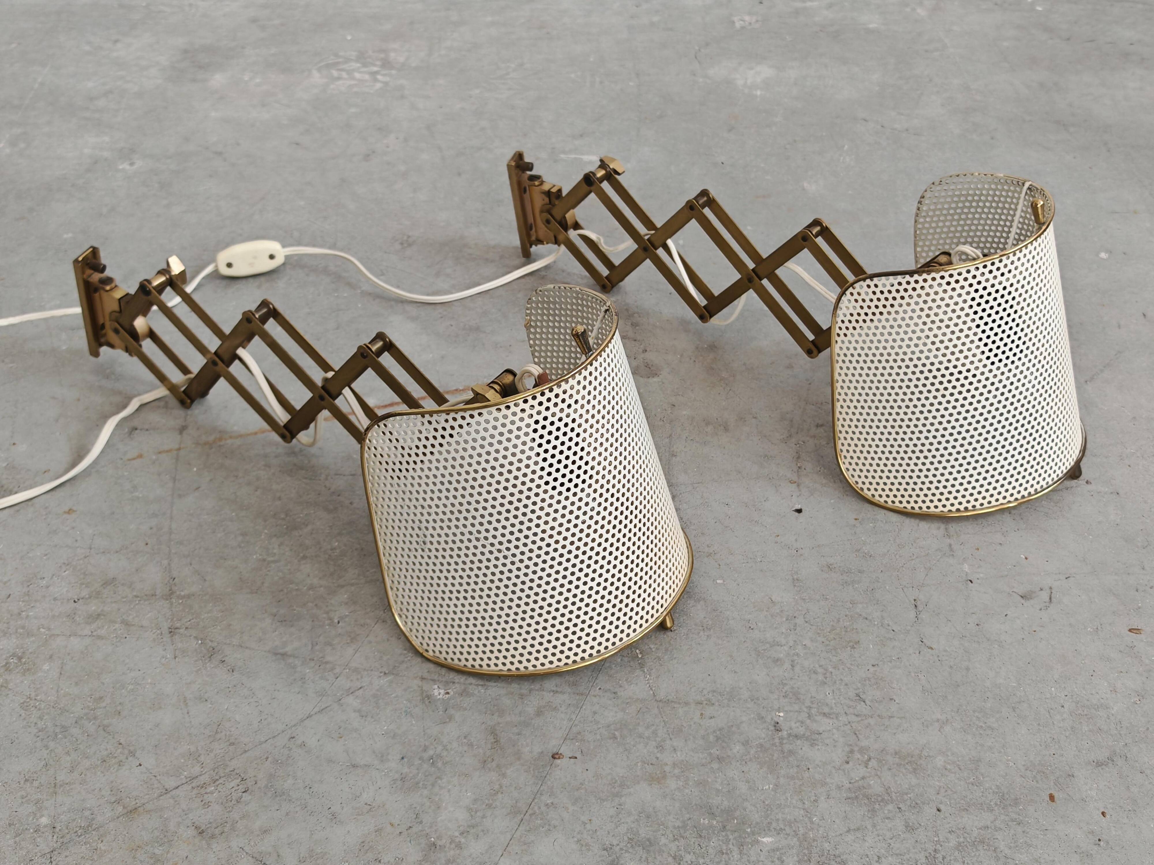 Pair of adjustable scissor wall lamps Mid Century Modern by Alfred Müller for AMBA