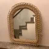Old rattan wicker braided mirror, 48x40 cm