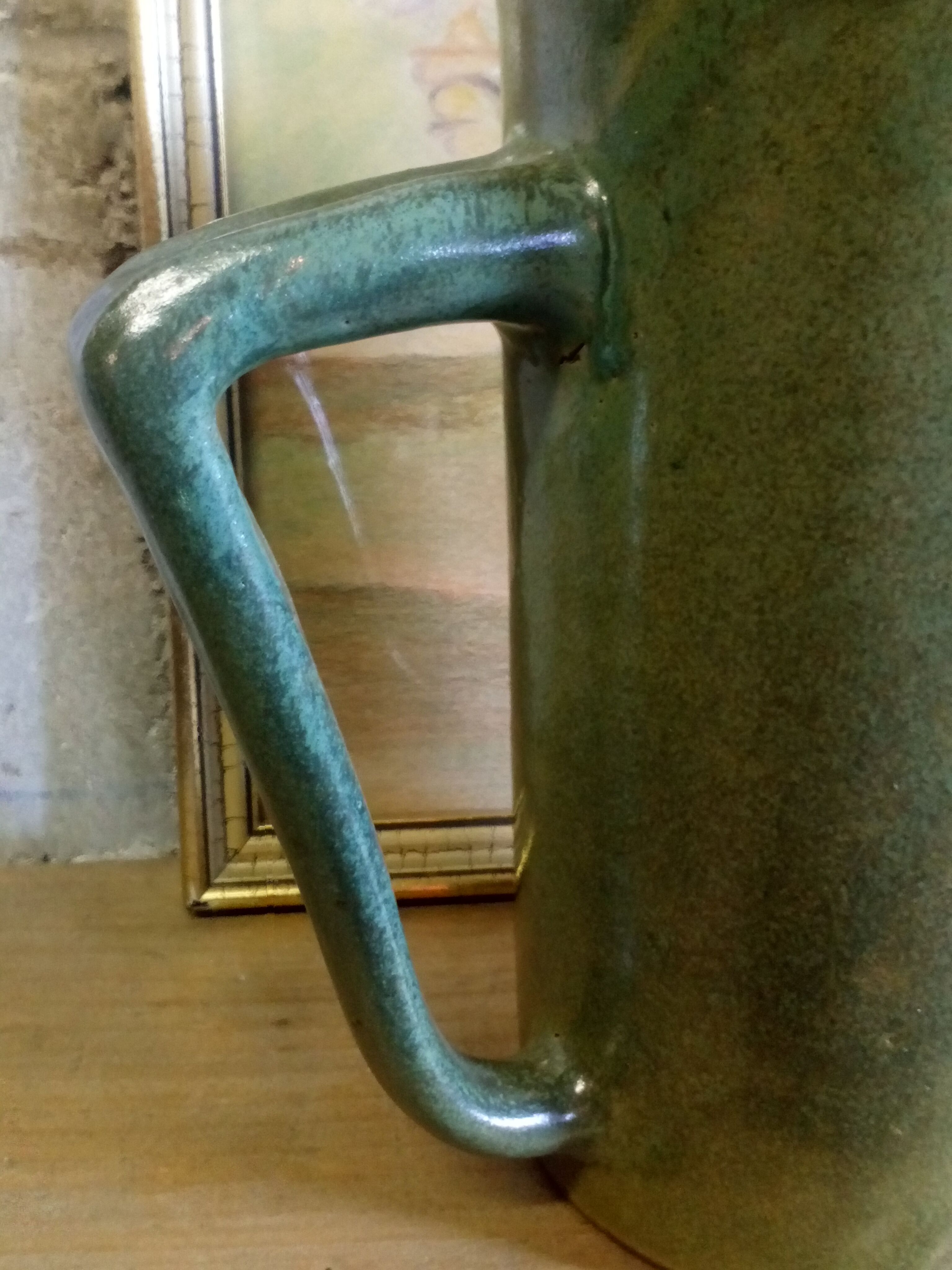 Green emailed sandstone teapot