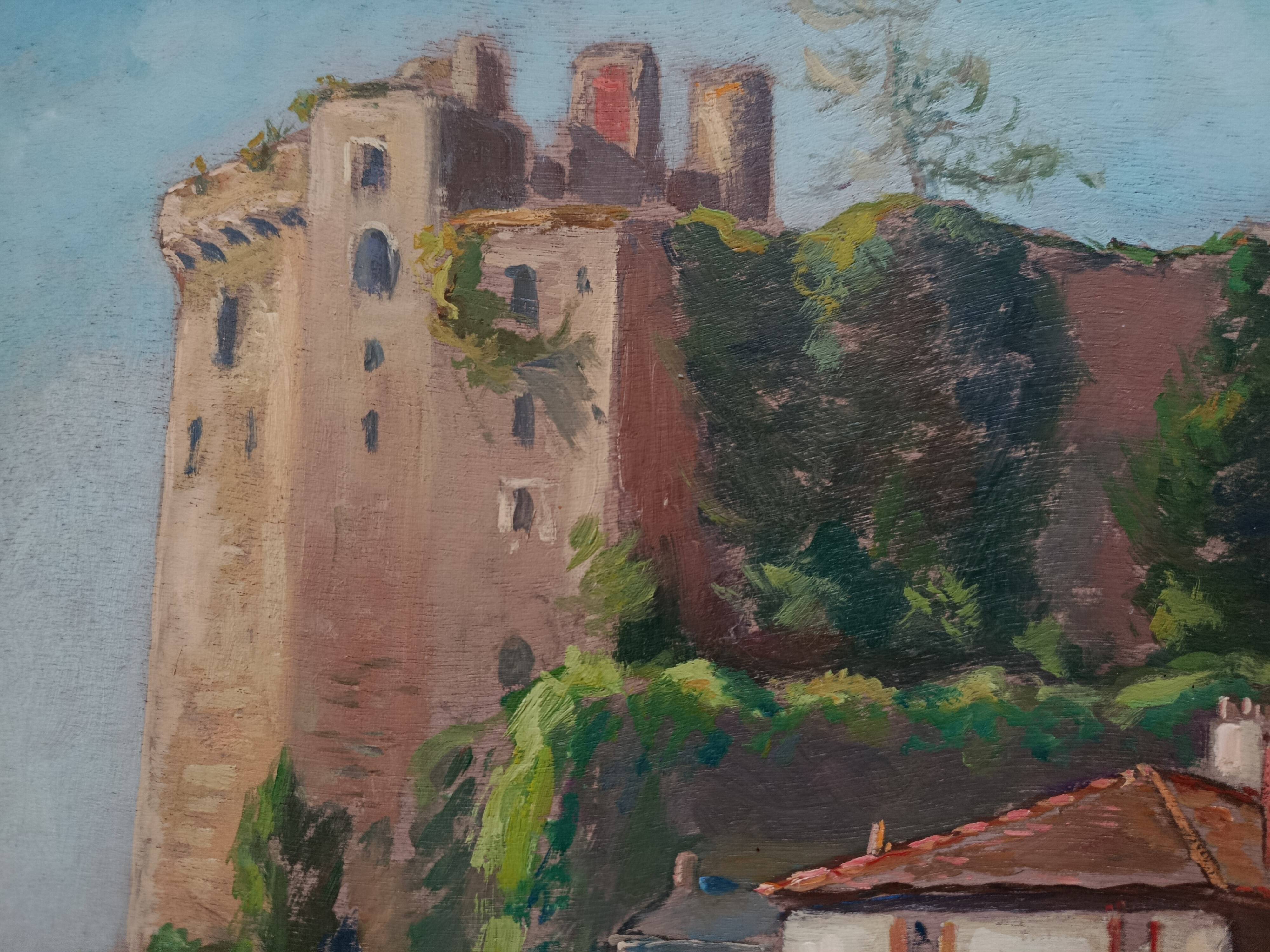 Oil on wood panel CHATEAU DE CLISSON 44 by PIERRE BERTRAND, frame 1940