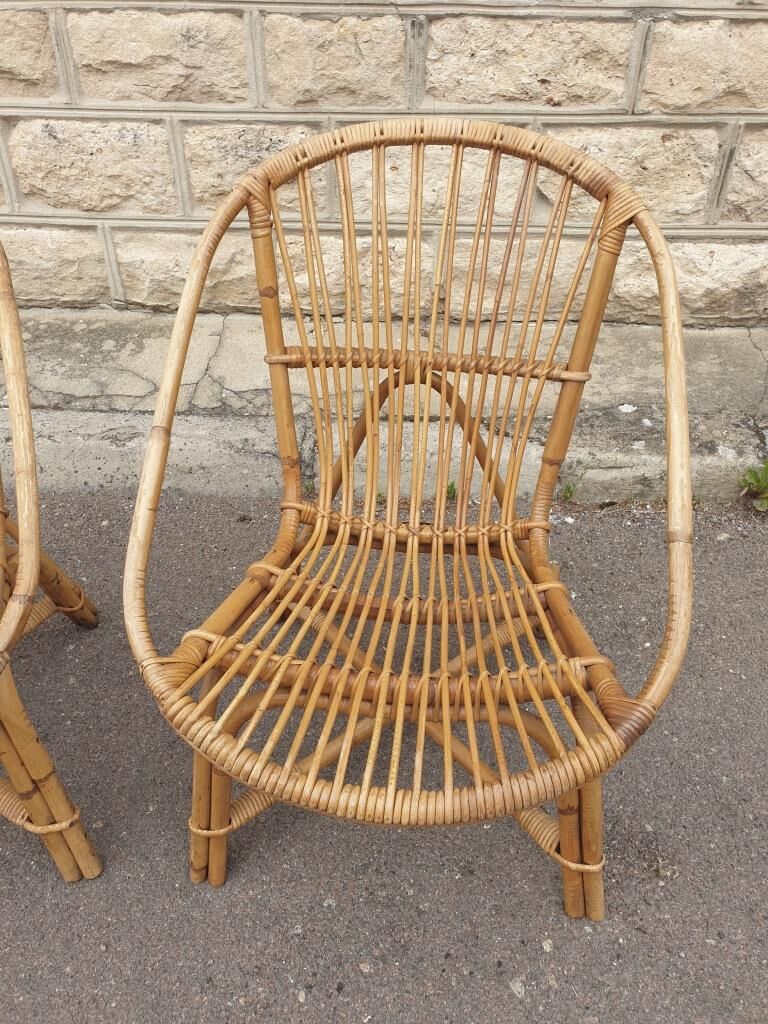 Pair of Audoux & Minnet wicker armchairs