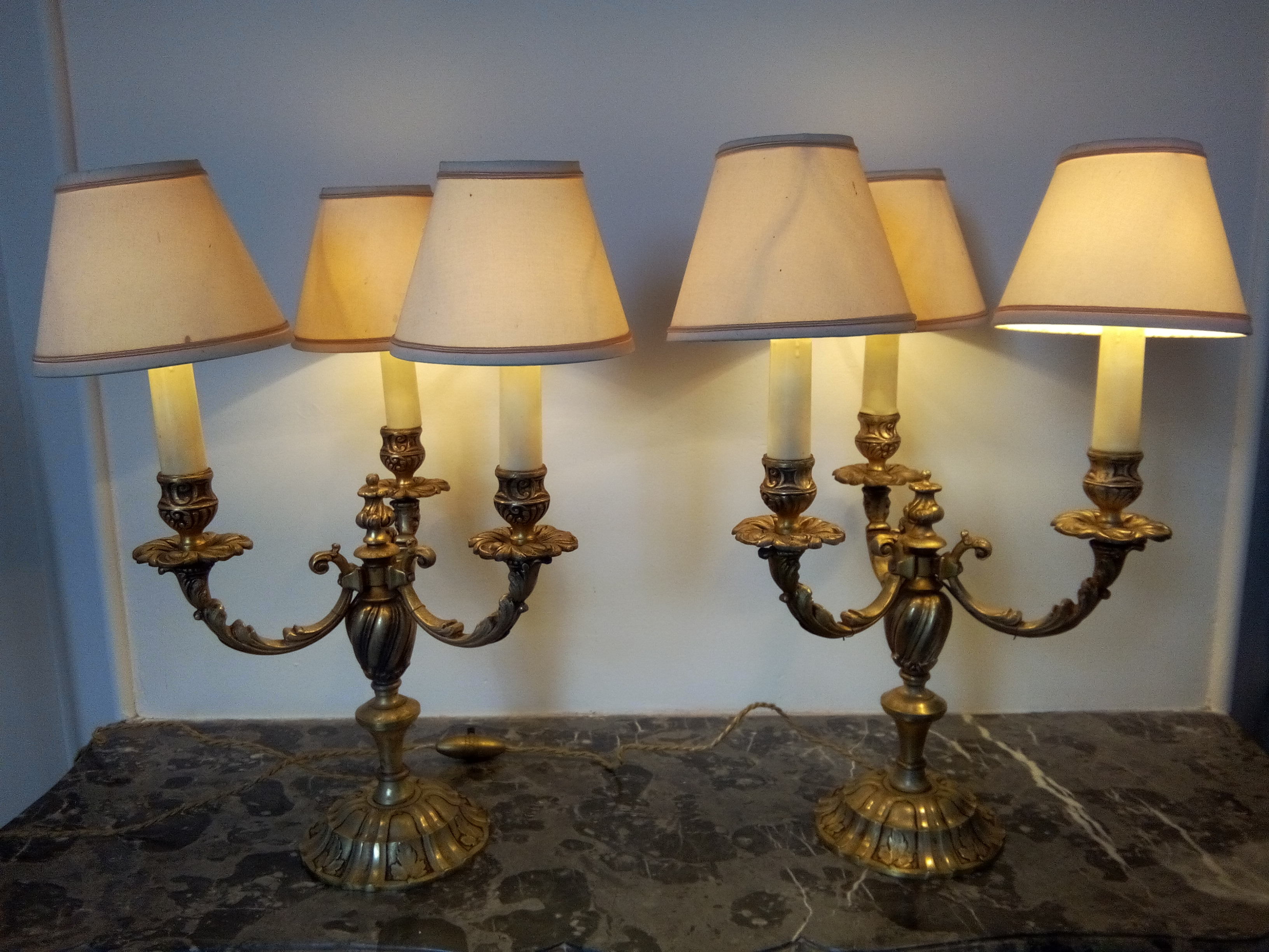 Pair of electrified candlesticks gilded bronze