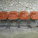Series of 4 chairs Sabrina design Gastone Rinaldi for Rima, tawny leather, 1970