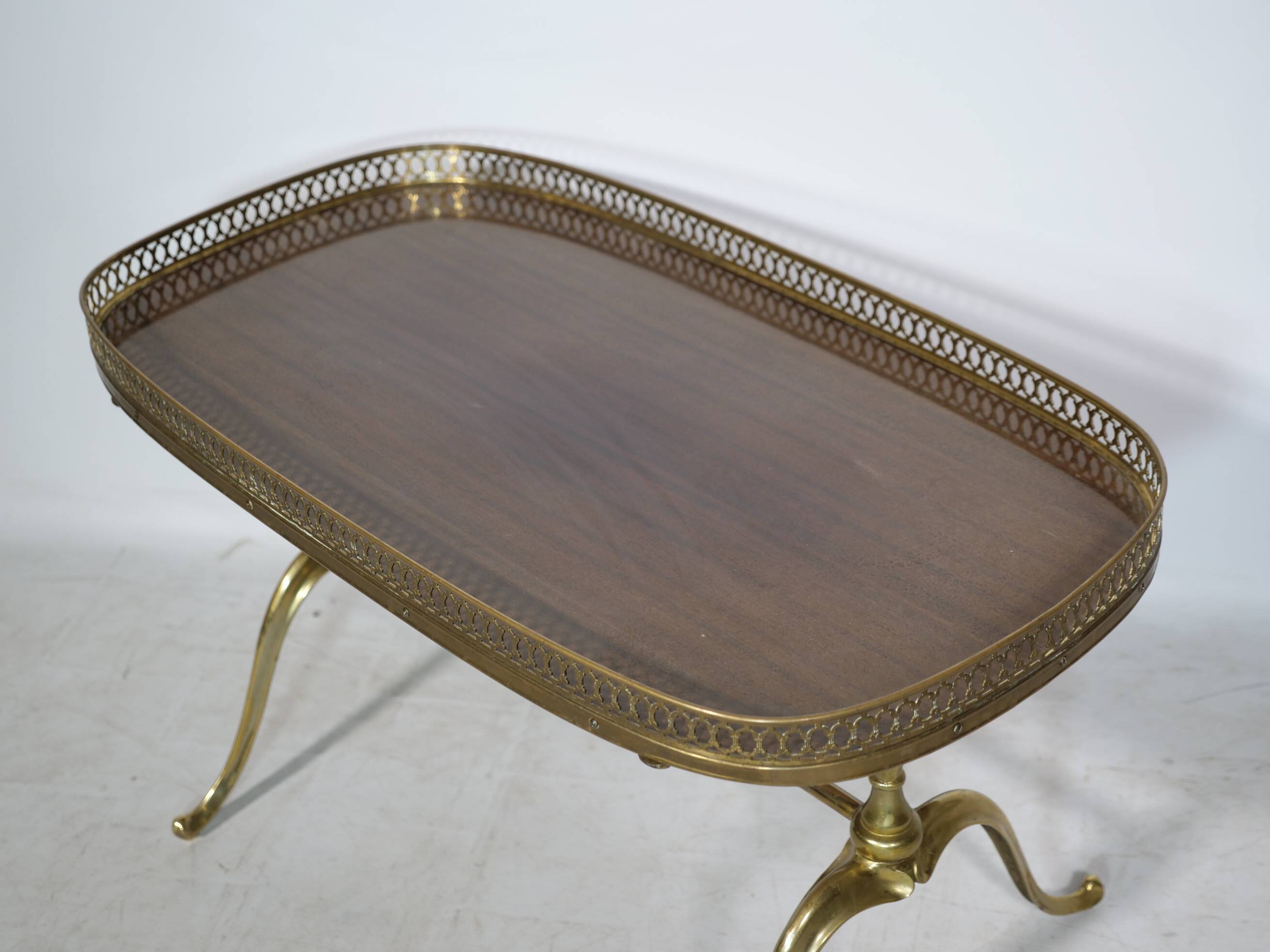 Regency Brass and Teak Bar Side Table with Removable Tray, 1960s