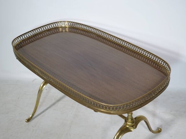 Table d'appoint en laiton et teck de style Régence avec plateau amovible, années 1960