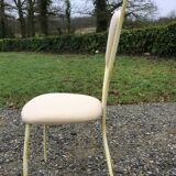 4 vintage chairs in tubular metal lacquered white yellow.