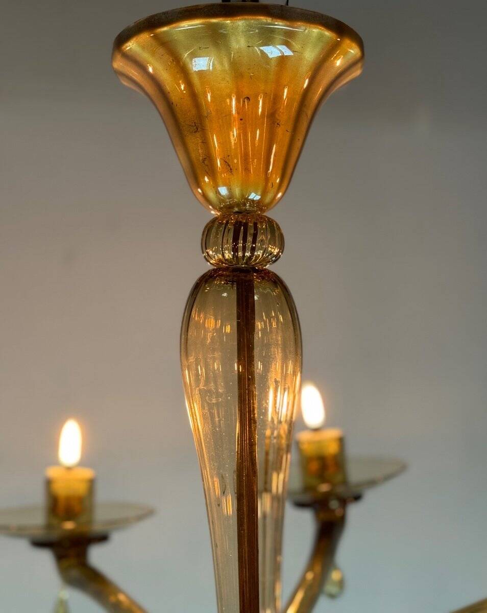 Venetian chandelier in mordoré murano glass by venini circa 1940