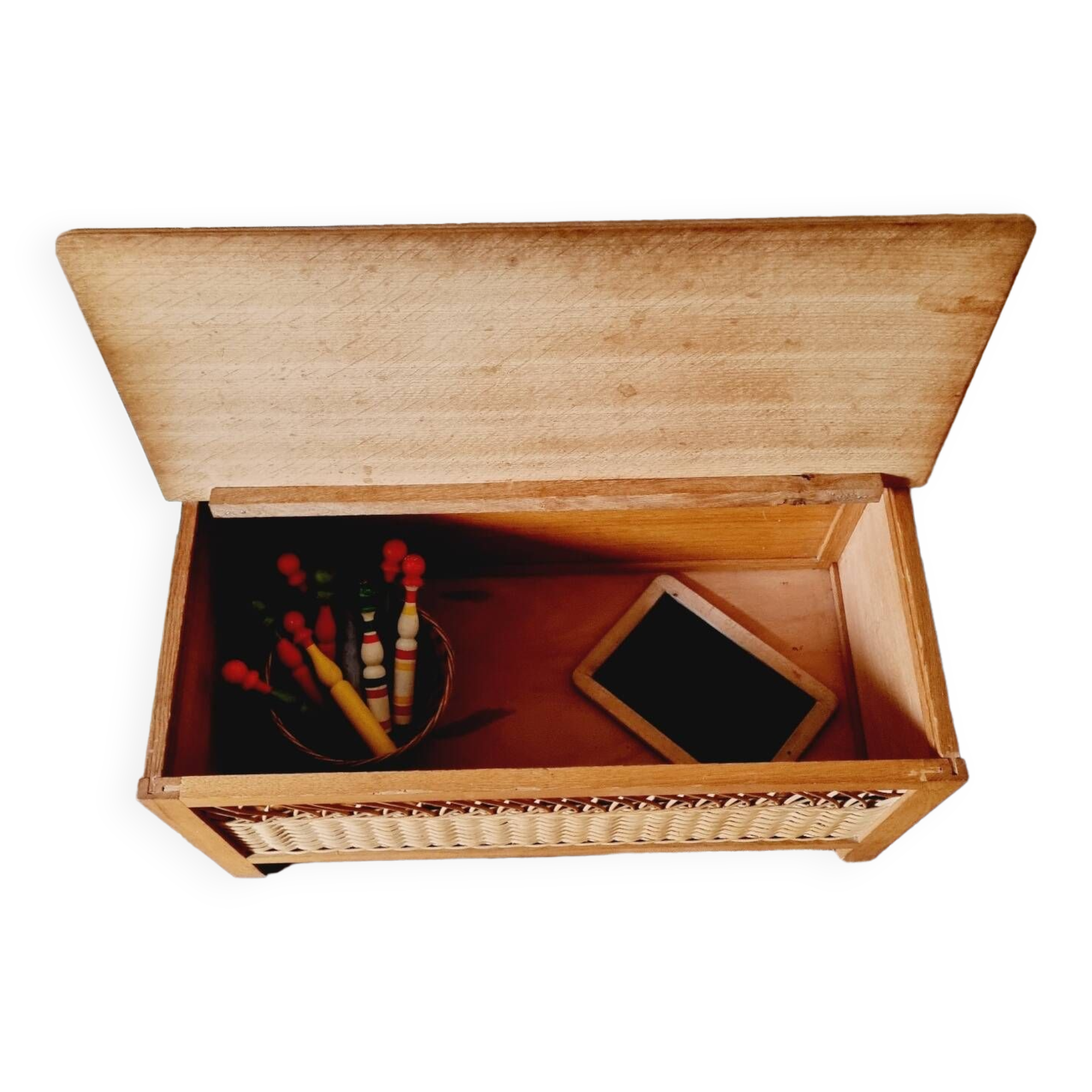 Oak and rattan chest bench 1960