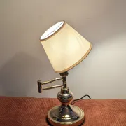 Vintage table lamp in woven rattan, honey colour & beige lampshade –