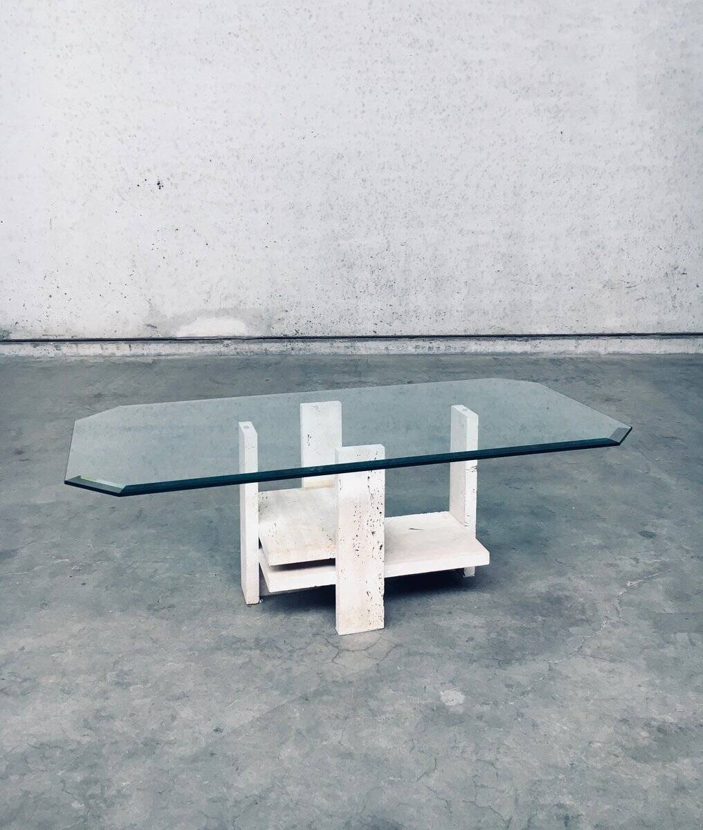 Brutalist Travertine Coffee Table by Willy Ballez, Belgium, 1970s