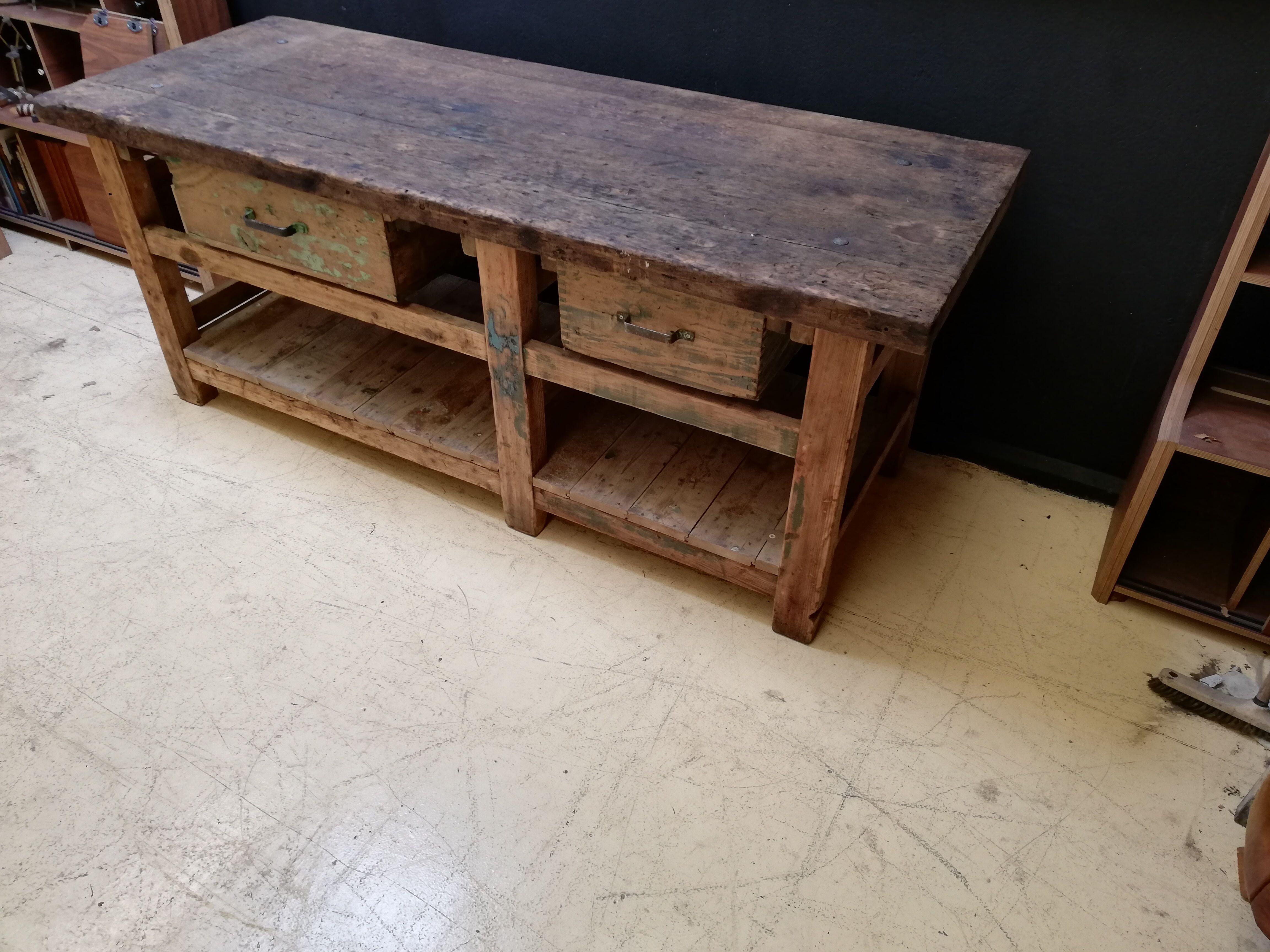 Large solid wooden carpenter's workbench