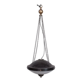 Art deco antique metal and opaline glass Dutch pendant light