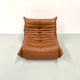Togo lounge chair in dark cognac leather attributed to Michel Ducaroy for Ligne Roset