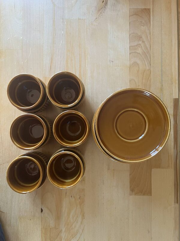 Service espresso italien vintage Tognana – grès émaillé marron