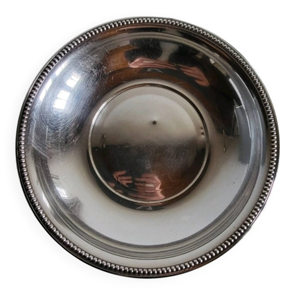 Plat Rond Creux en métal argenté Décor rang de perles — Beyit