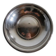 Shallow round metal plate with pearl row decoration.