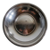 Shallow round metal plate with pearl row decoration.