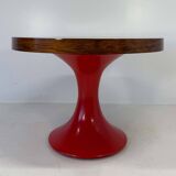 Italian Art Deco Round Table in Ziricote Wood with Red Lacquered Base, 1950