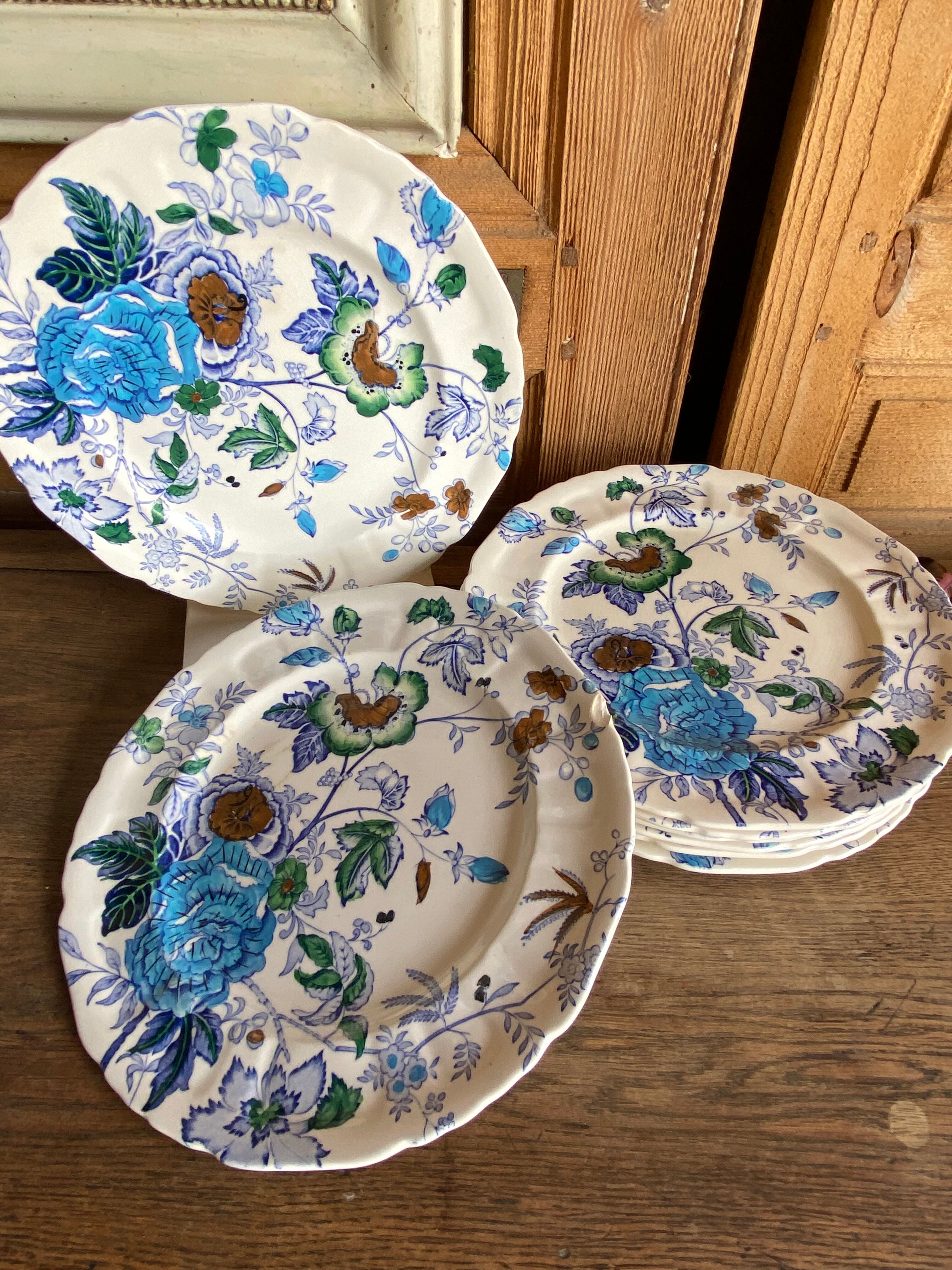 Set of 8 flat plates Mason's Belvedere flowers