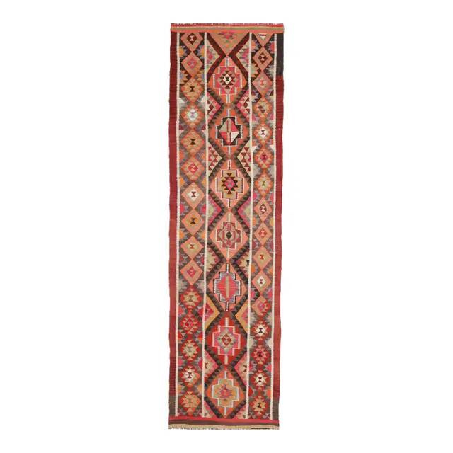 1970s Vintage Turkish Hand-Knotted Wool Cotton Red Runner Rug 83x314