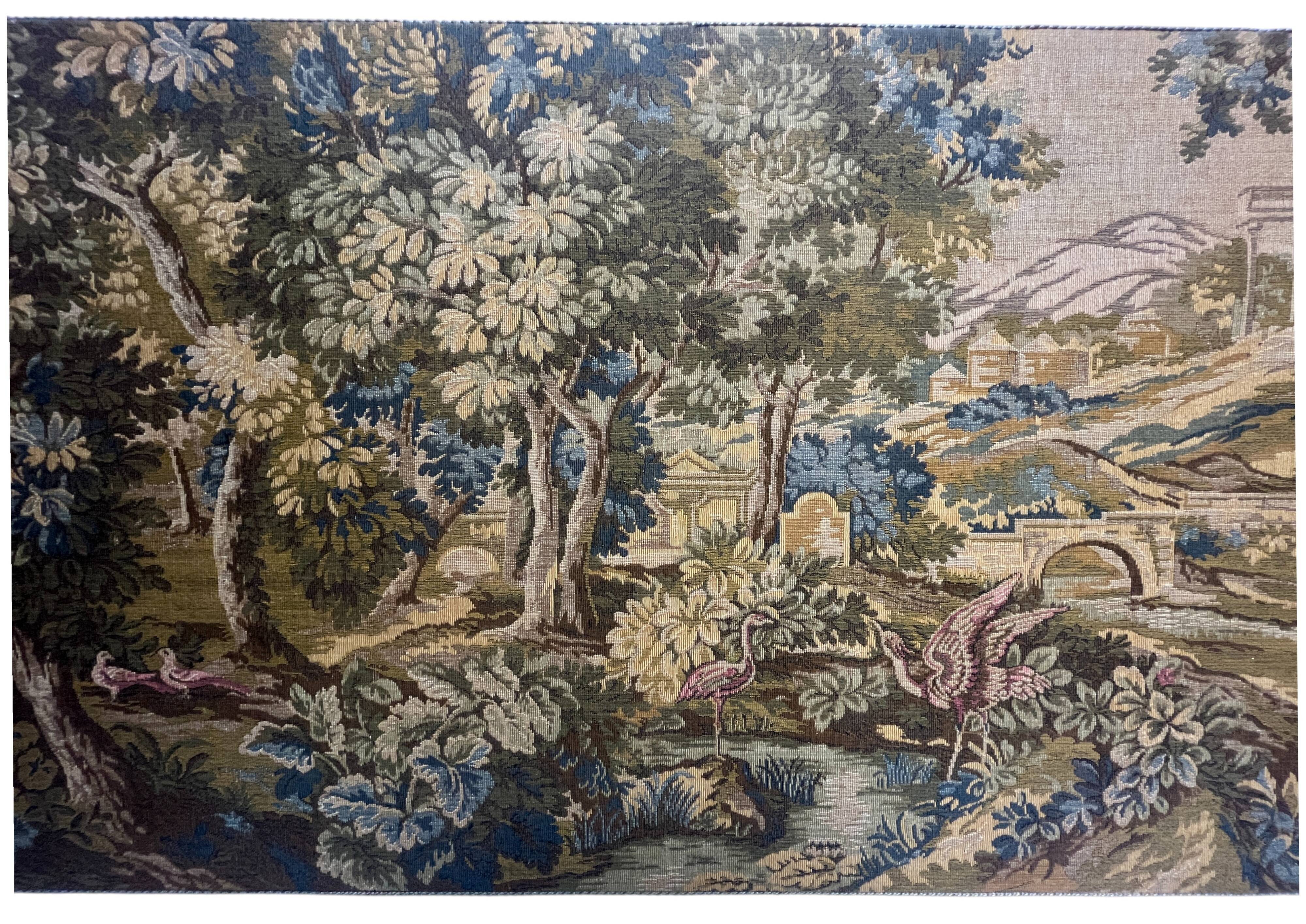 Tapestry in the Aubusson style, landscape and birds, 20th century