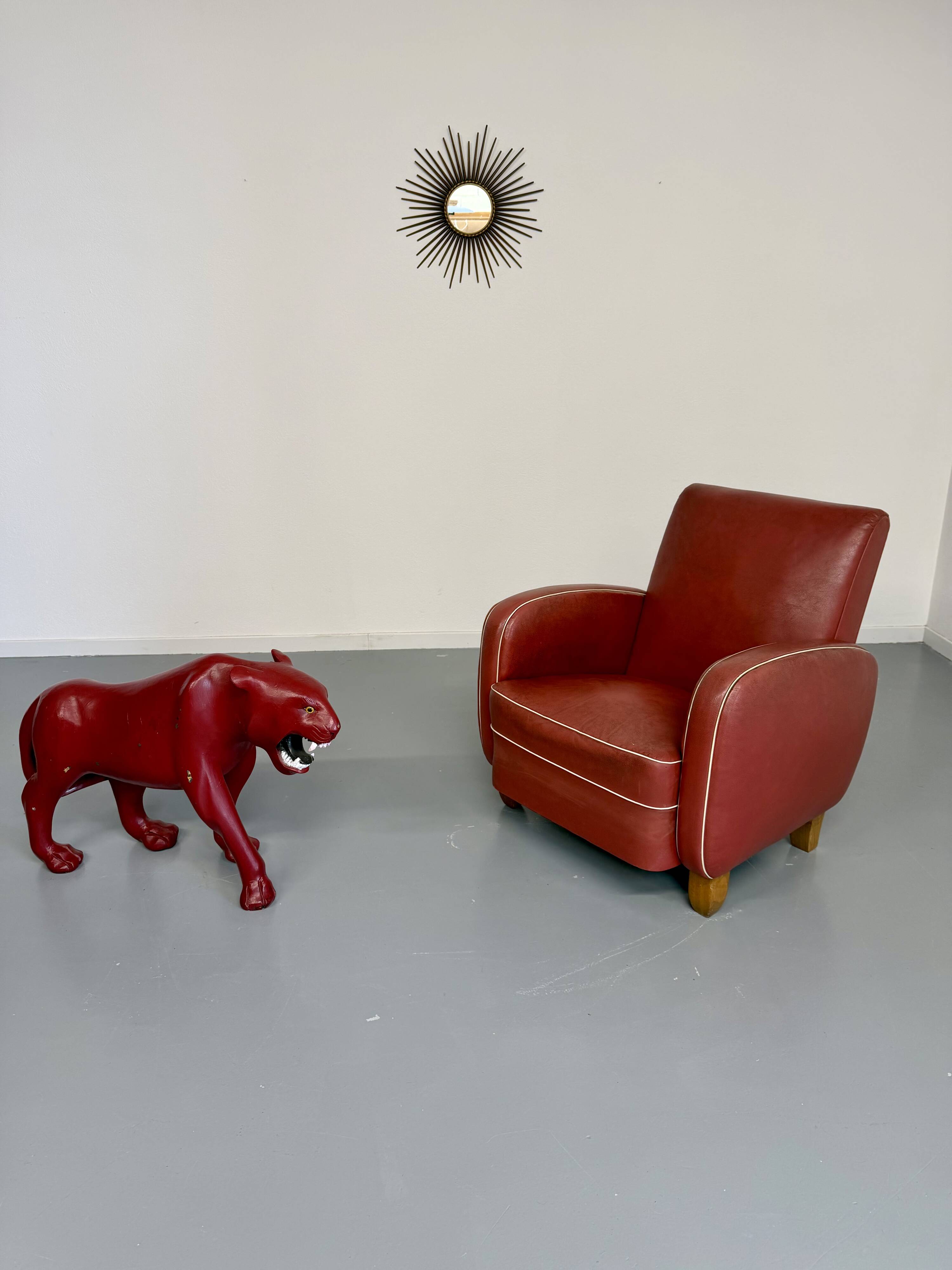 Vintage red faux leather Art Deco club chair from the 1940s/50s.