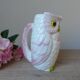 Pichet vintage en barbotine hibou blanc et rose, Japon signé Fratelli Gialletti